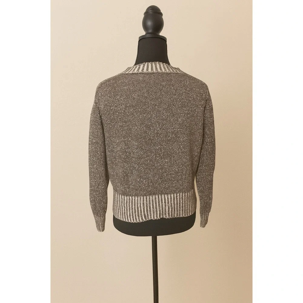 J. Crew Women's Cotton Linen Blend Knit Sweater‎ - Striped Trim - Size XS
